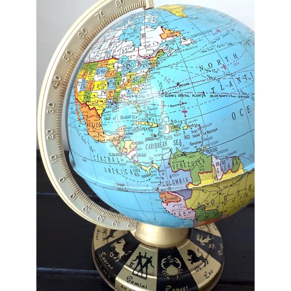 Zodiac Sign Vintage World Globe - Metal World Globe Vintage Globe World Map 1960 - Picture 3 of 9